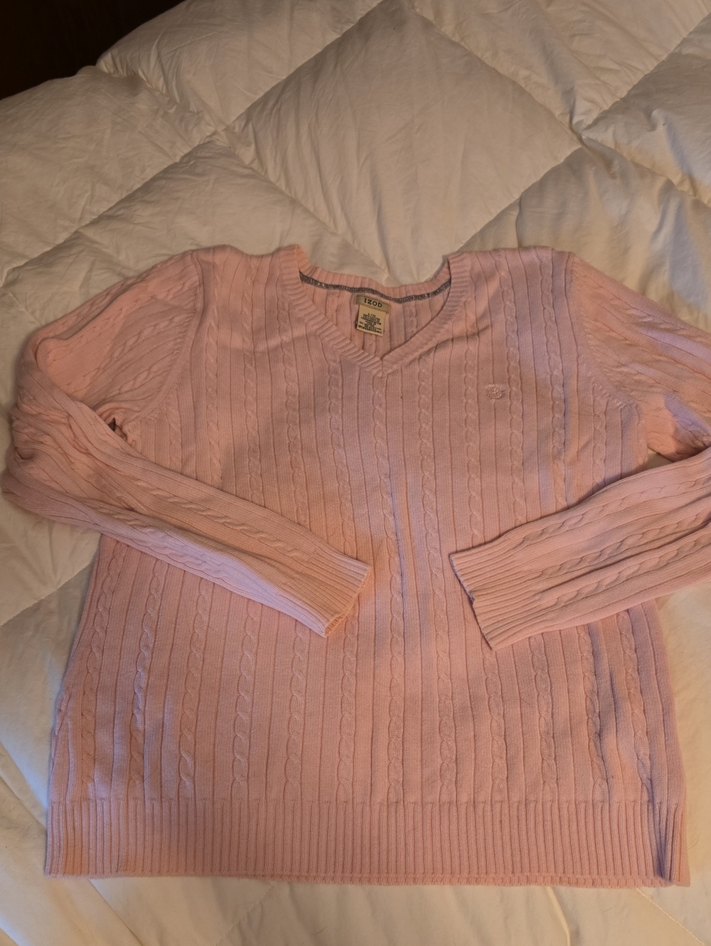 IZOD Light Pink Cable-Knit V-Neck Sweater